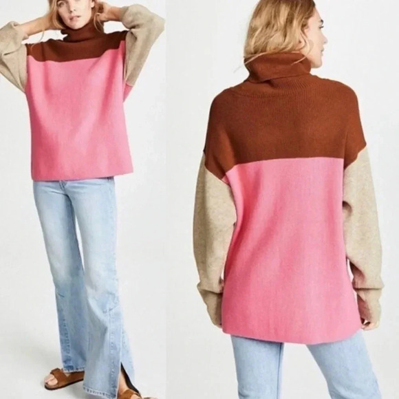 Free People Soft Structured Colorblock Turtleneck Sweater Size XS - Picture 3 of 11